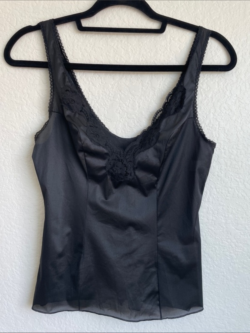 vassarette Black Satin Lace-Trim Camisole • Size 34